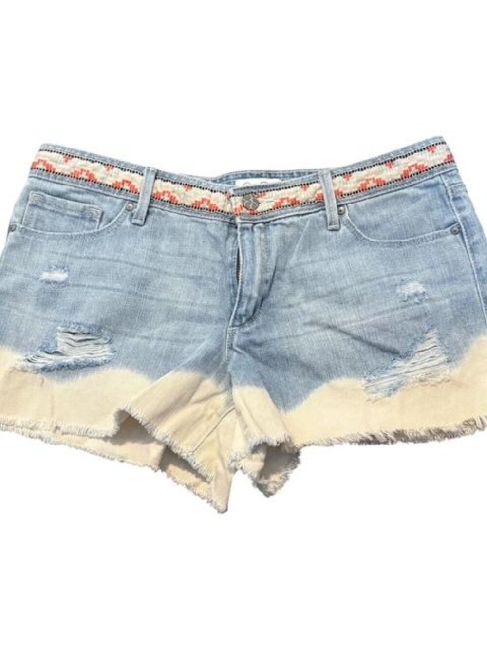 Jessica Simpson Palisade Embroidered Dip Dyed Destroyed Fray Shorts Sz 29